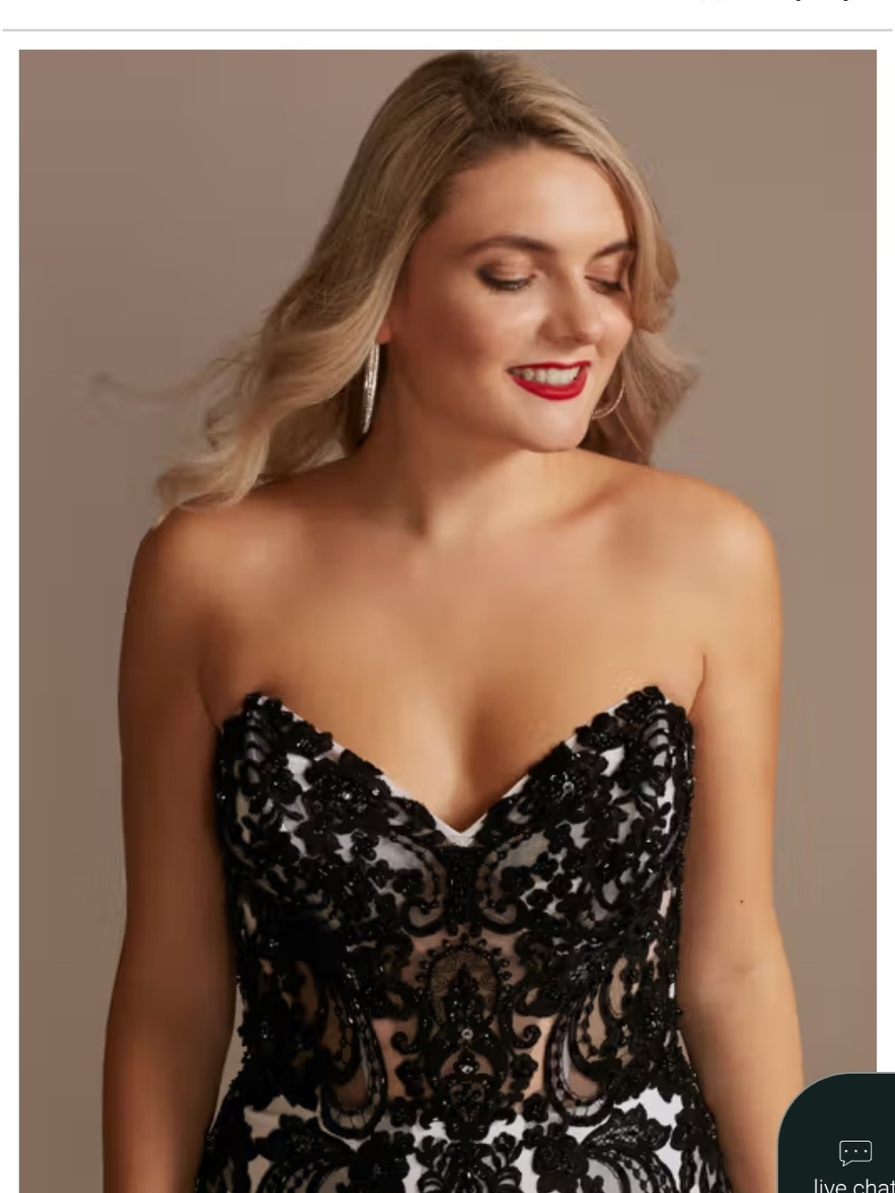 Strapless White Gown with Black Lace Detail - Picture 3 of 3